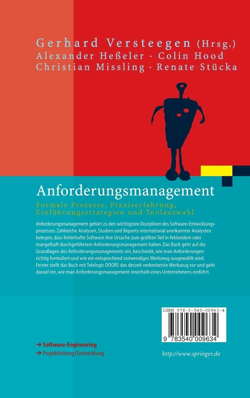 Rückseite: 9783540009634 | Anforderungsmanagement | Gerhard Versteegen (u. a.) | Buch | xv | 2003