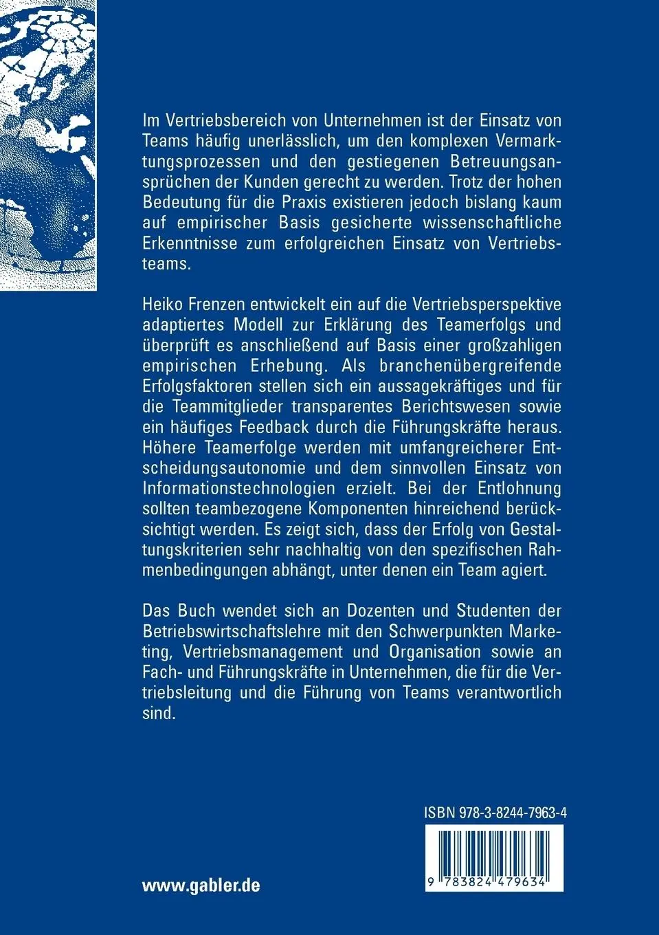 Rückseite: 9783824479634 | Teams im Vertrieb | Gestaltung und Erfolgswirkungen | Heiko Frenzen
