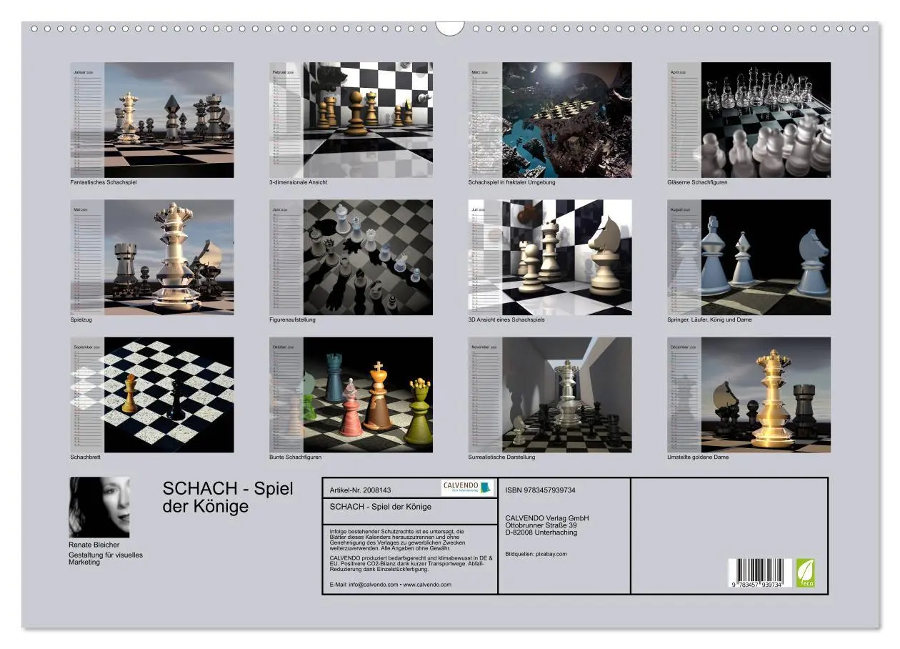 Bild: 9783457939734 | SCHACH - Spiel der Könige (Wandkalender 2026 DIN A2 quer), CALVENDO...