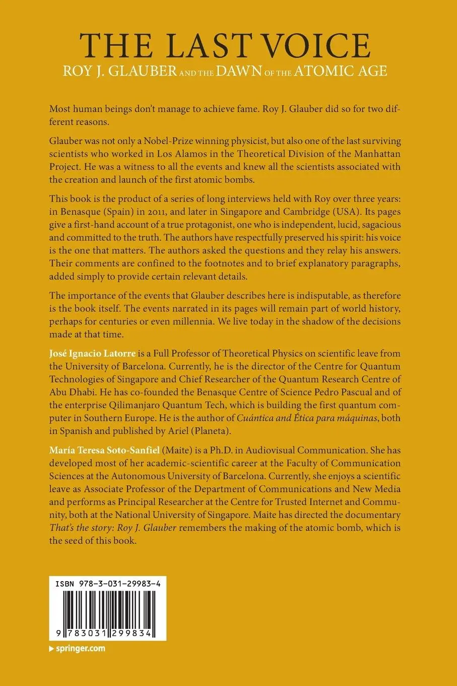 Rückseite: 9783031299834 | The Last Voice | Roy J. Glauber and the Dawn of the Atomic Age | Buch