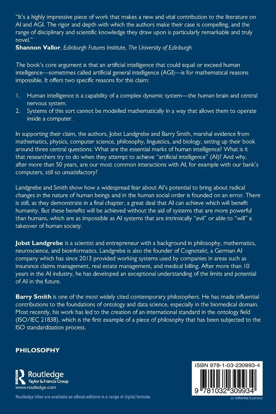 Rückseite: 9781032309934 | Why Machines Will Never Rule the World | Jobst Landgrebe (u. a.)