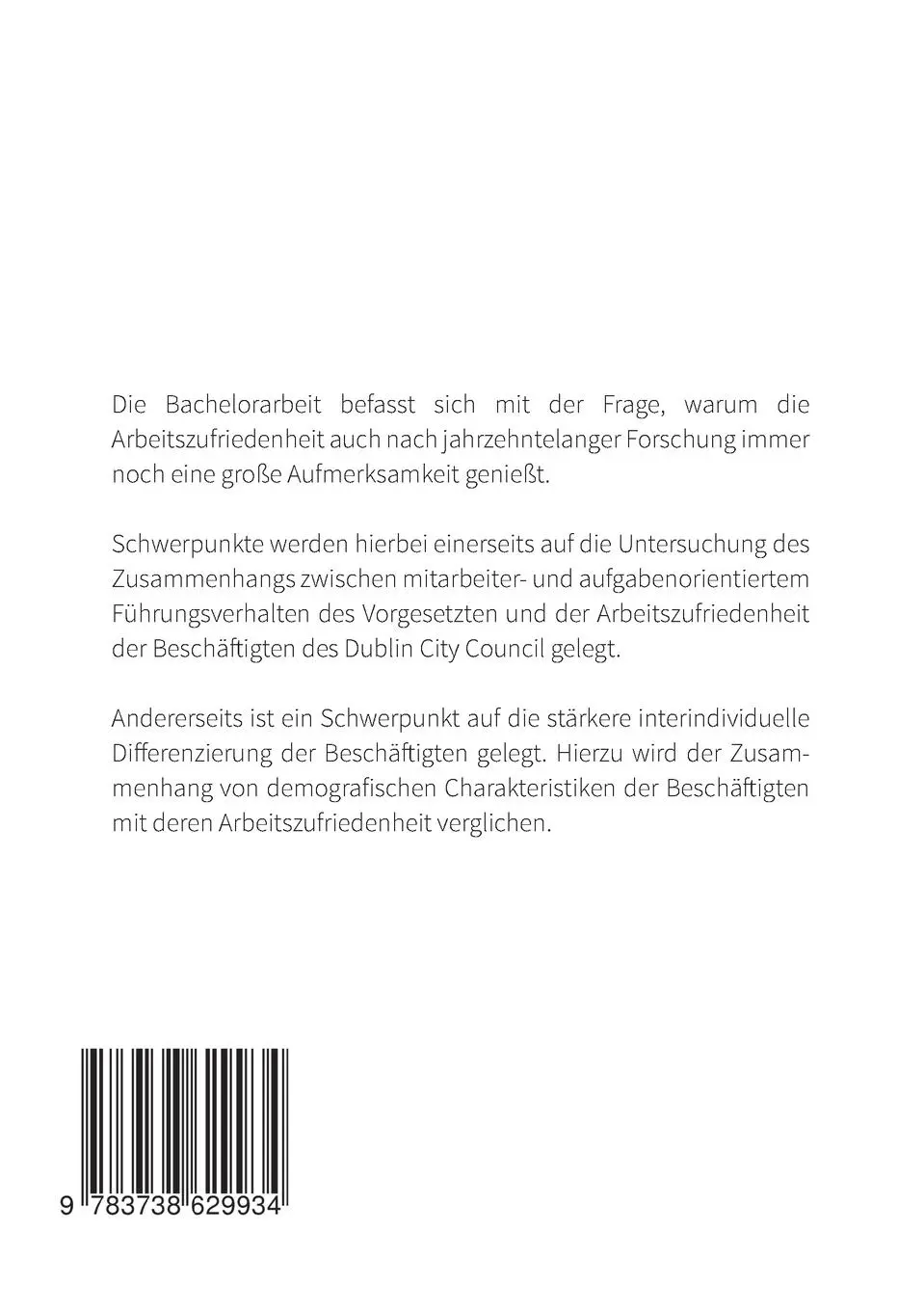 Rückseite: 9783738629934 | Eine Studie zur Arbeitszufriedenheit in Abhängigkeit des subjektiv...