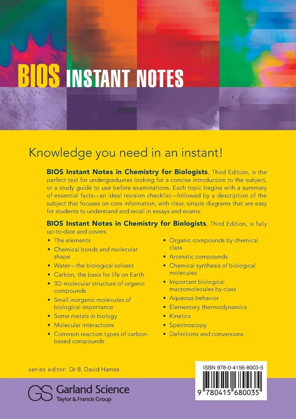 Rückseite: 9780415680035 | BIOS Instant Notes in Chemistry for Biologists | J. Fisher (u. a.)
