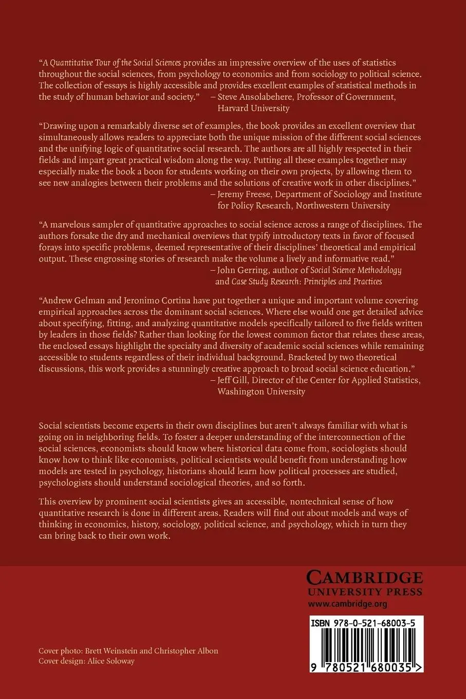 Rückseite: 9780521680035 | A Quantitative Tour of the Social Sciences | Andrew Gelman (u. a.)
