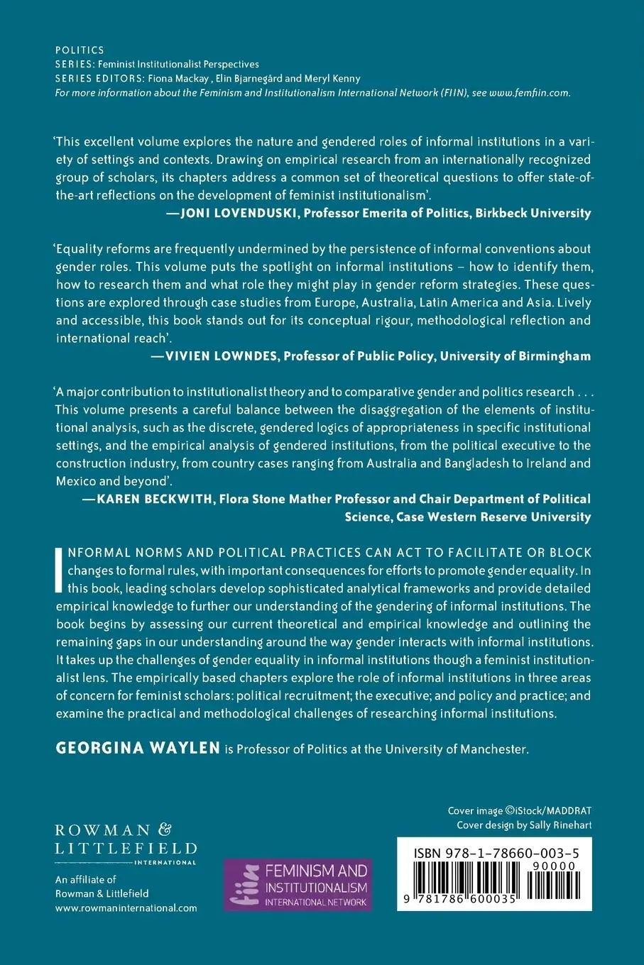 Rückseite: 9781786600035 | Gender and Informal Institutions | Georgina Waylen | Taschenbuch