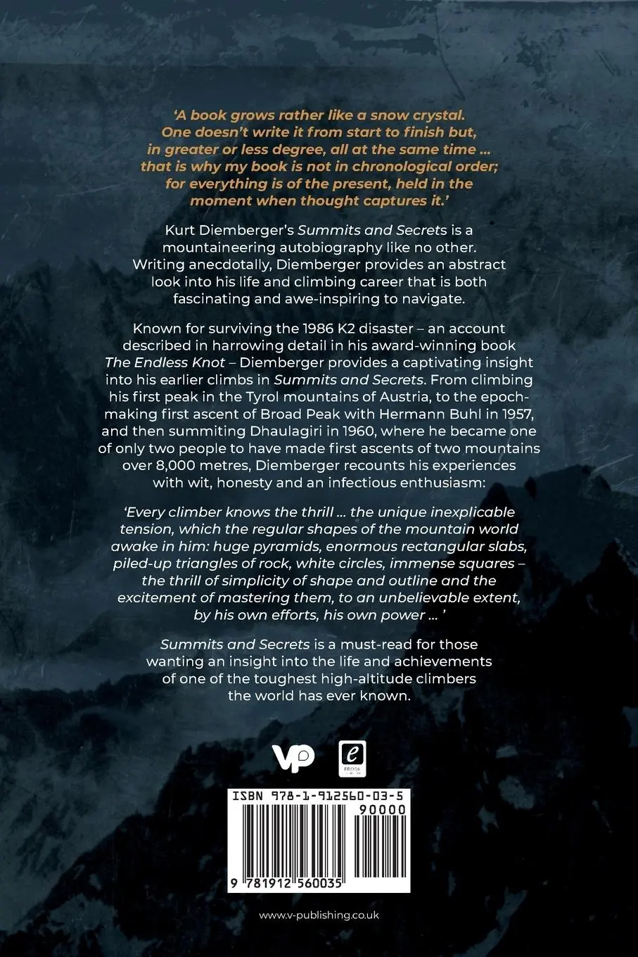Rückseite: 9781912560035 | Summits and Secrets | The Kurt Diemberger autobiography | Diemberger
