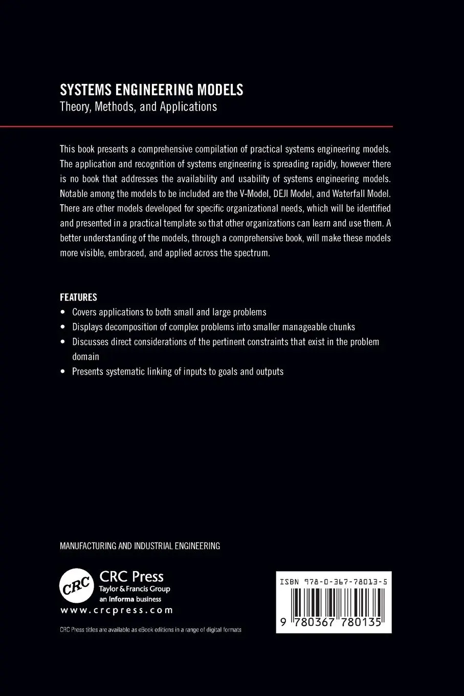 Rückseite: 9780367780135 | Systems Engineering Models | Theory, Methods, and Applications | Buch
