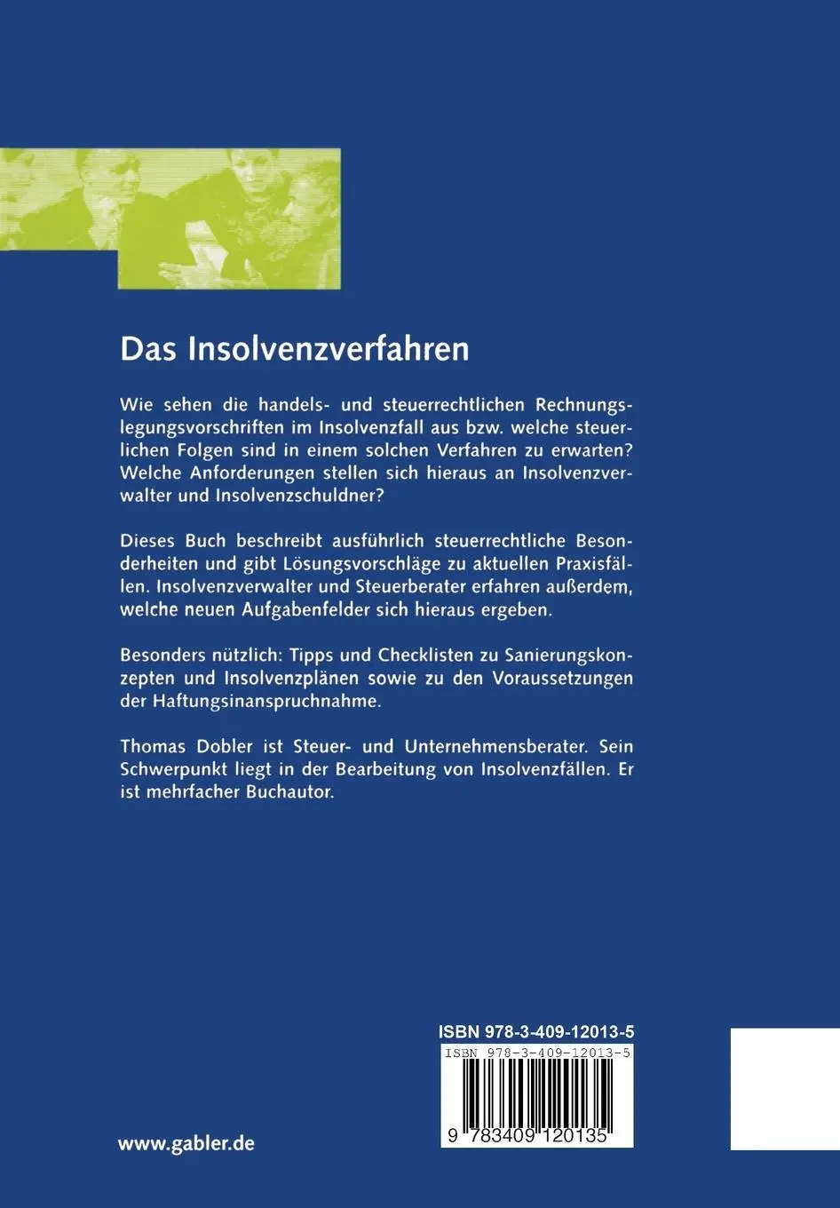 Rückseite: 9783409120135 | Das Insolvenzverfahren | Thomas Dobler | Taschenbuch | 240 S. | 2002