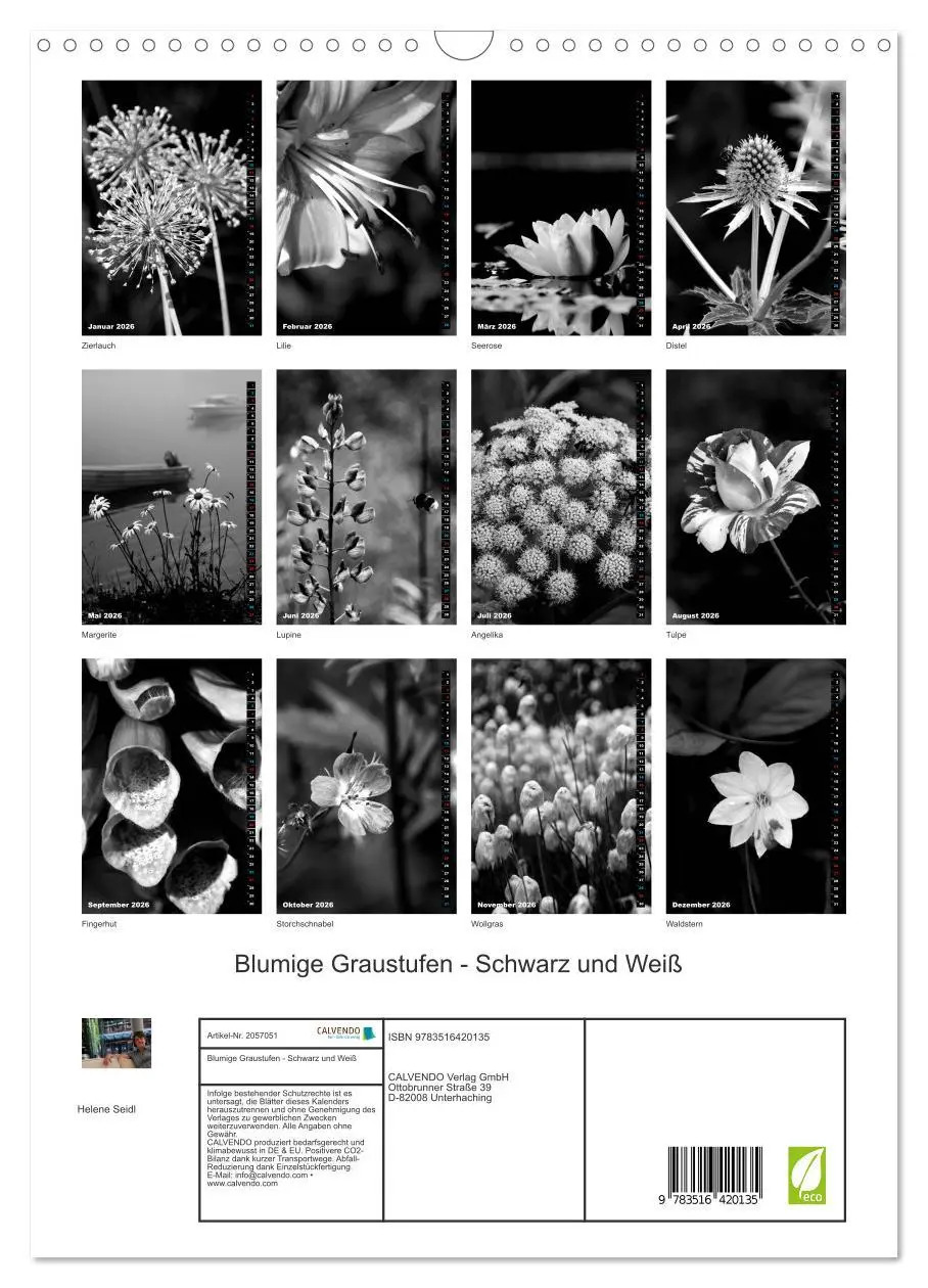 Bild: 9783516420135 | Blumige Graustufen - Schwarz und Weiß (Wandkalender 2026 DIN A3...