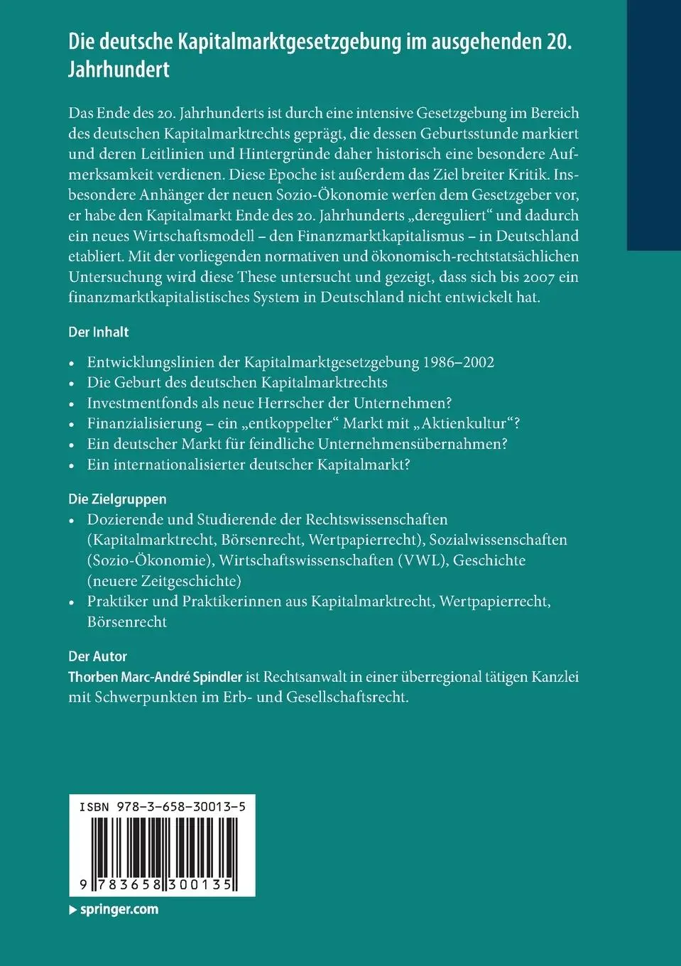 Rückseite: 9783658300135 | Die deutsche Kapitalmarktgesetzgebung im ausgehenden 20. Jahrhundert