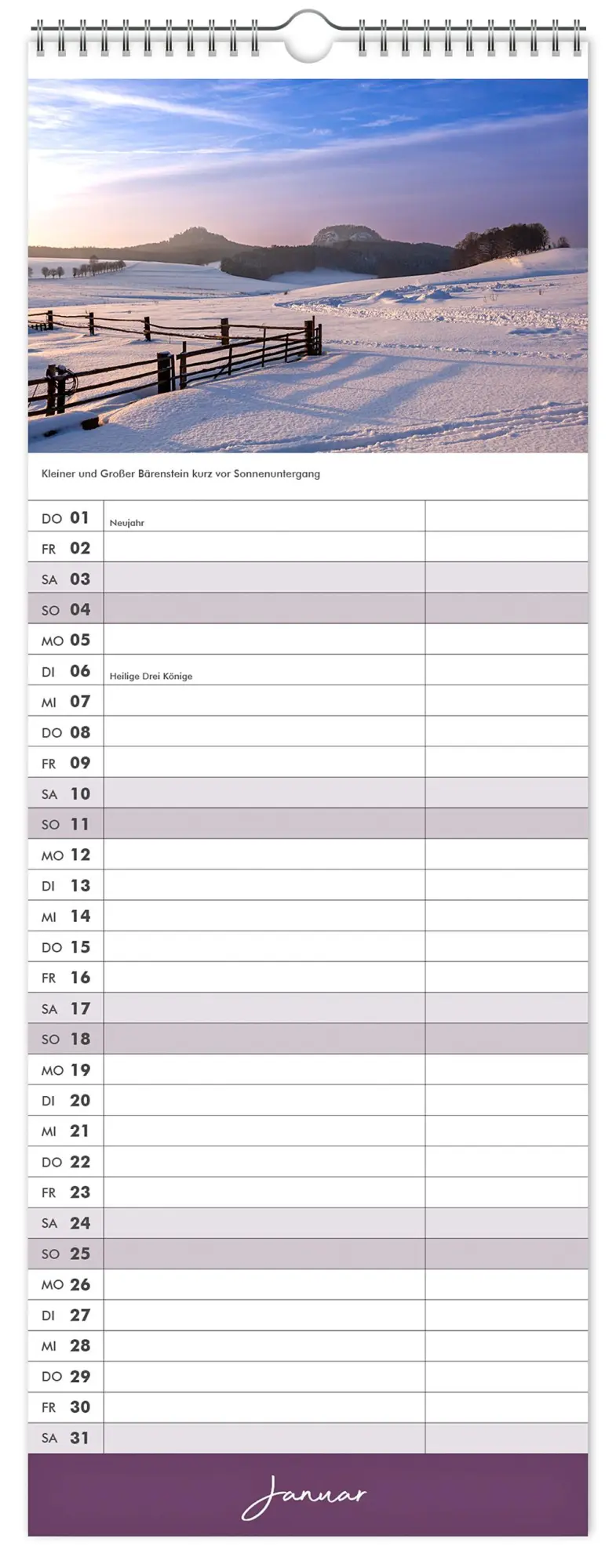 Bild: 9783910680135 | Küchenkalender Sächsische Schweiz 2026 | 15 x 40 cm weißes Kalendarium