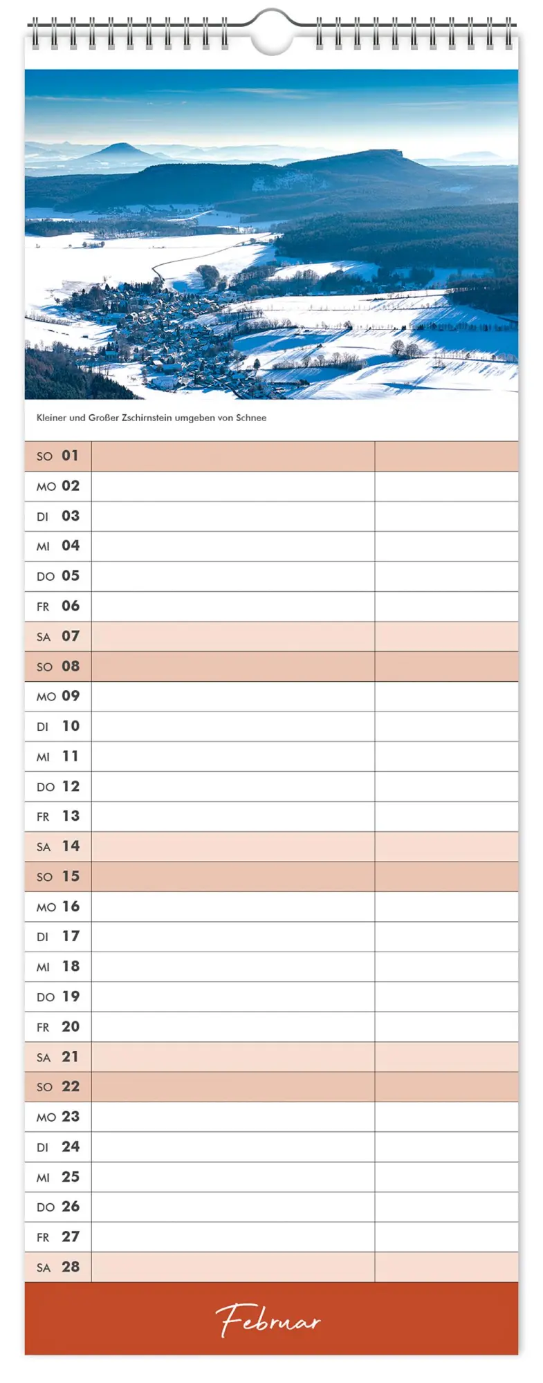 Bild: 9783910680135 | Küchenkalender Sächsische Schweiz 2026 | 15 x 40 cm weißes Kalendarium