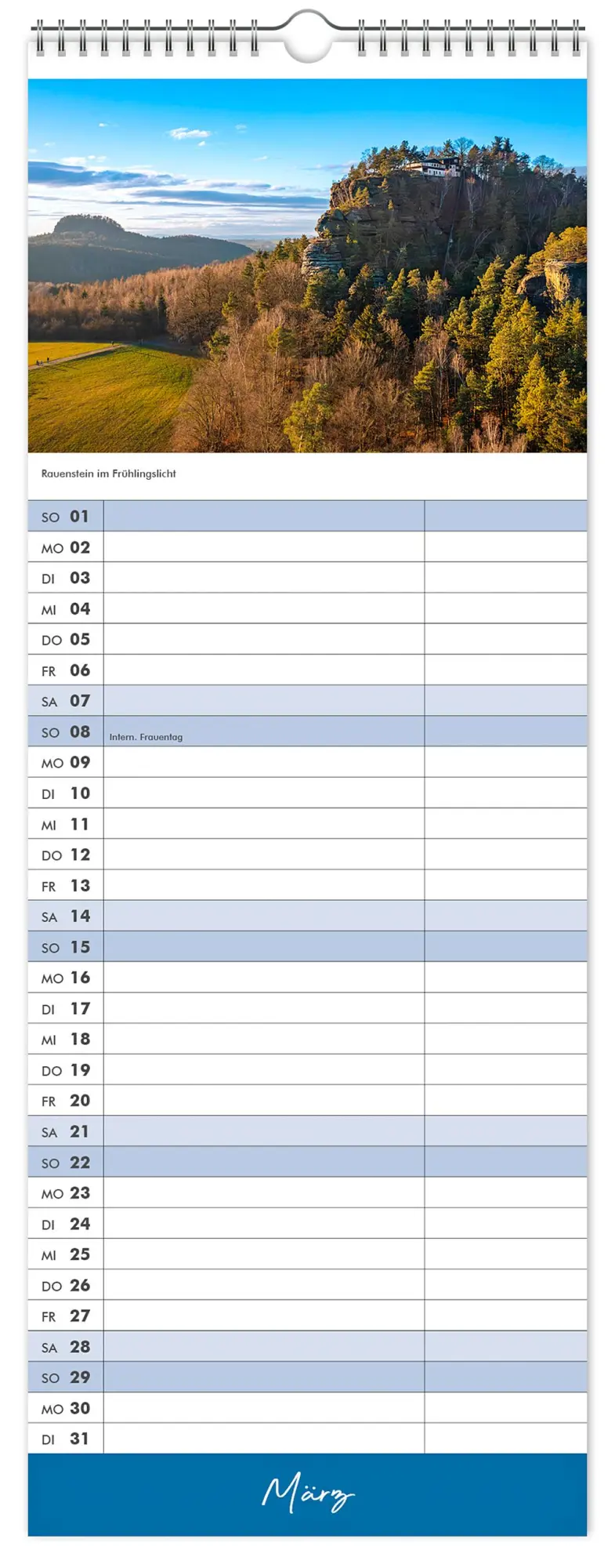 Bild: 9783910680135 | Küchenkalender Sächsische Schweiz 2026 | 15 x 40 cm weißes Kalendarium