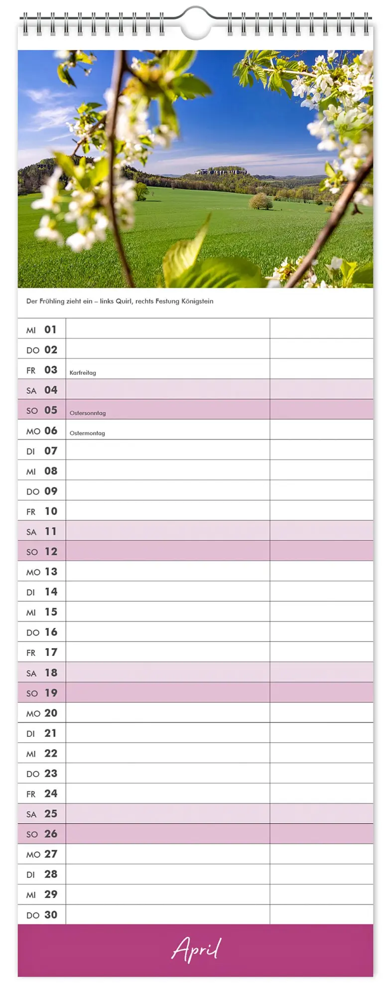 Bild: 9783910680135 | Küchenkalender Sächsische Schweiz 2026 | 15 x 40 cm weißes Kalendarium