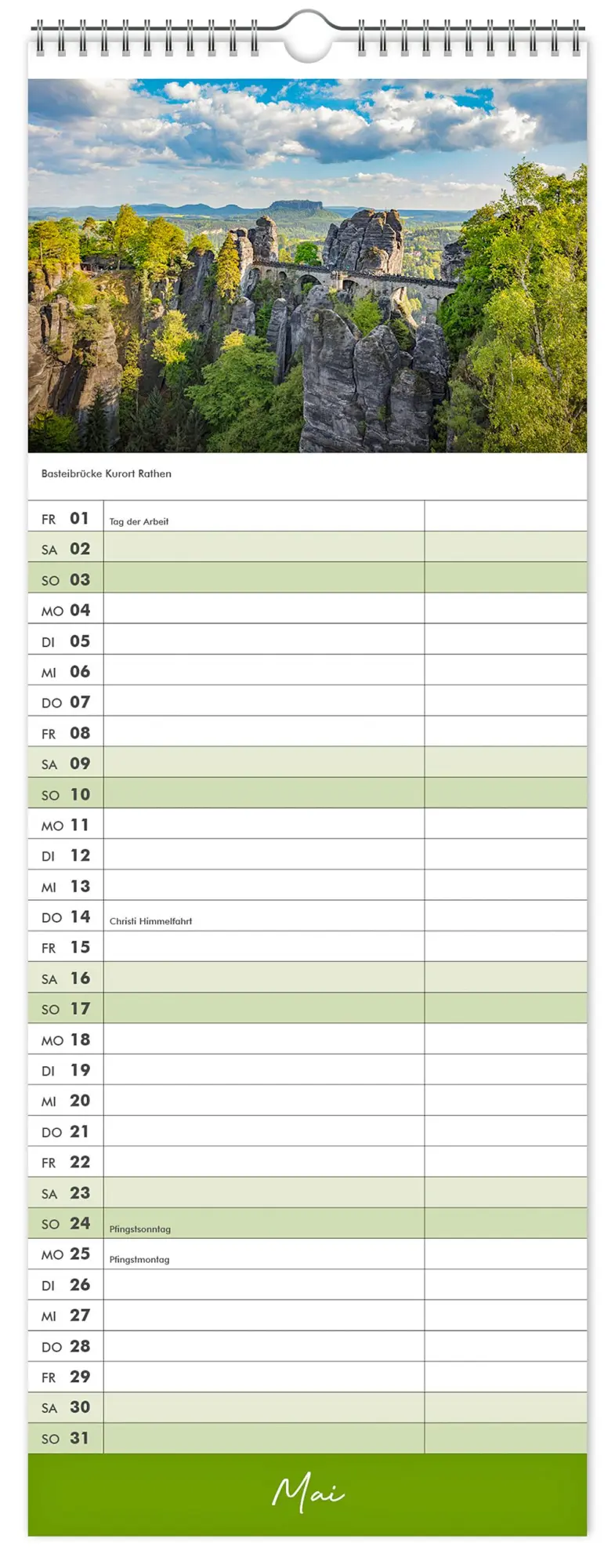 Bild: 9783910680135 | Küchenkalender Sächsische Schweiz 2026 | 15 x 40 cm weißes Kalendarium