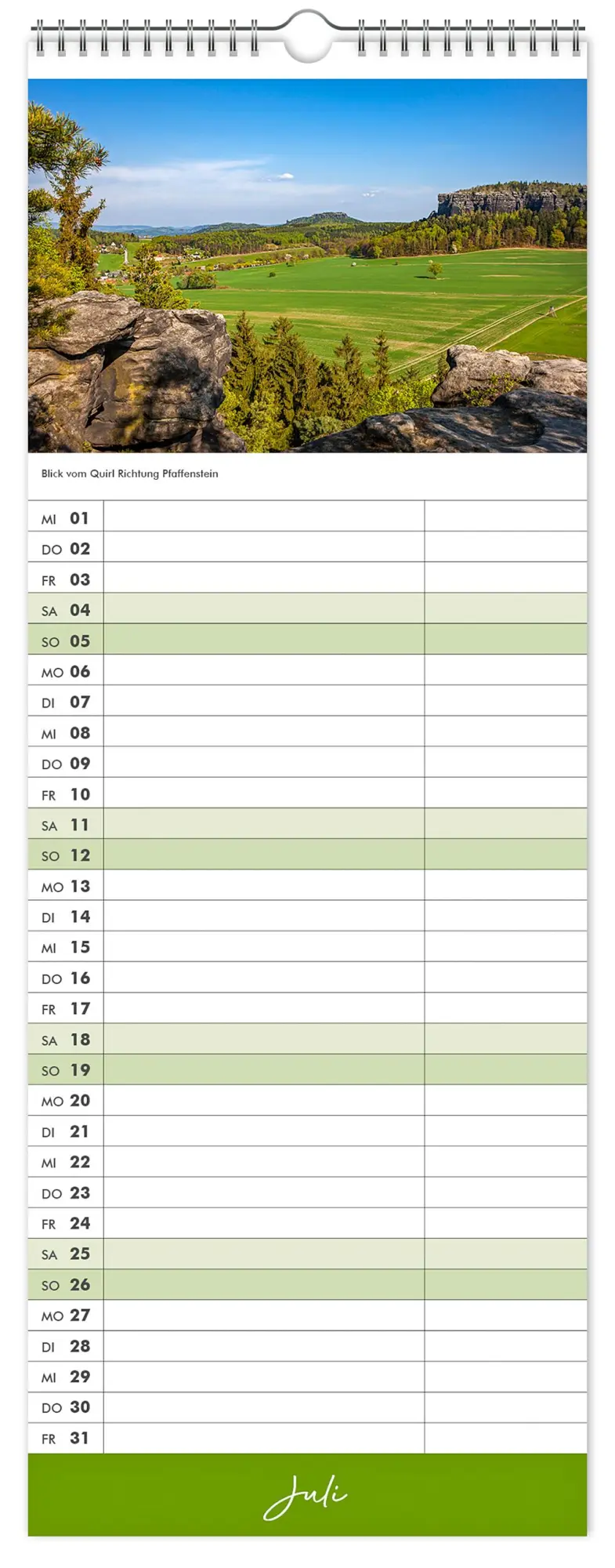 Bild: 9783910680135 | Küchenkalender Sächsische Schweiz 2026 | 15 x 40 cm weißes Kalendarium