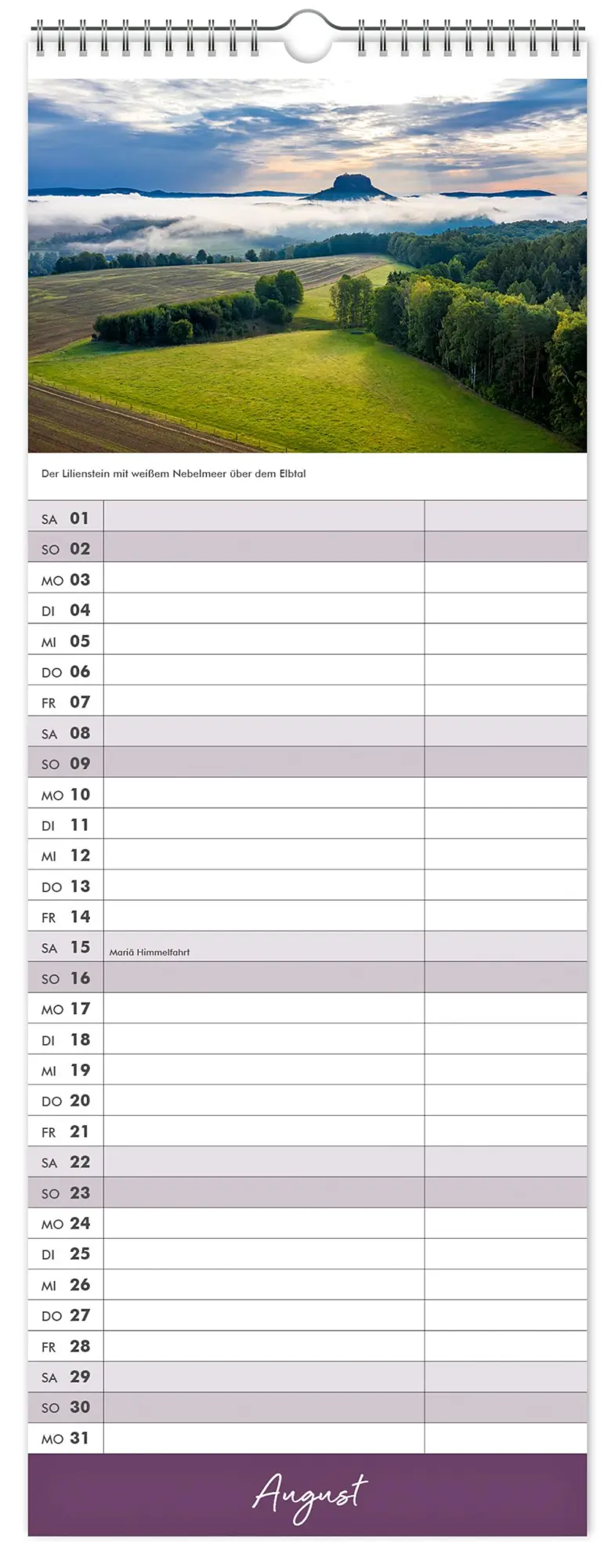 Bild: 9783910680135 | Küchenkalender Sächsische Schweiz 2026 | 15 x 40 cm weißes Kalendarium