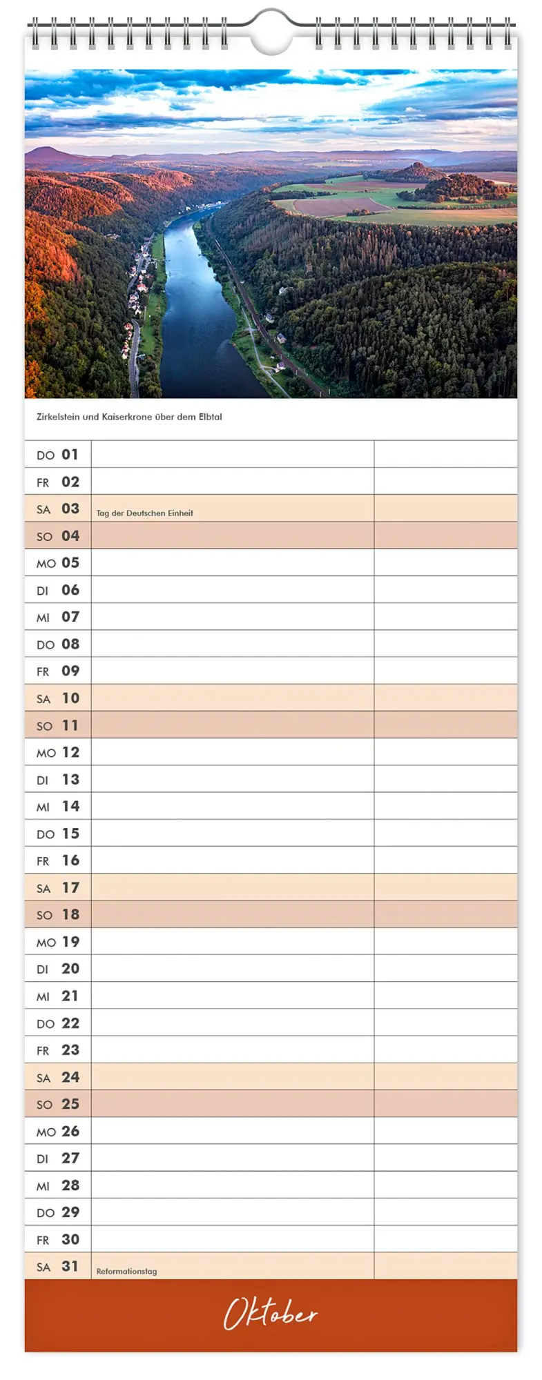 Bild: 9783910680135 | Küchenkalender Sächsische Schweiz 2026 | 15 x 40 cm weißes Kalendarium