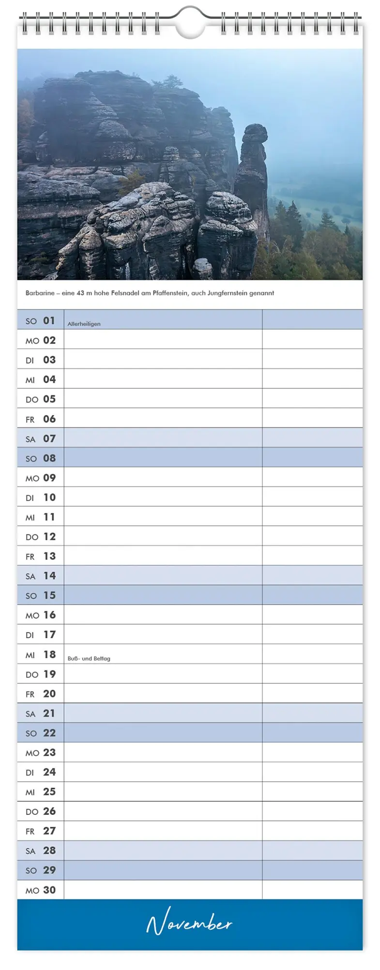 Bild: 9783910680135 | Küchenkalender Sächsische Schweiz 2026 | 15 x 40 cm weißes Kalendarium