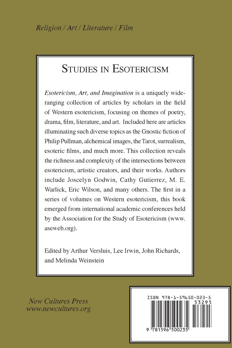 Rückseite: 9781596500235 | Esotericism, Art, and Imagination | Arthur Versluis (u. a.) | Buch