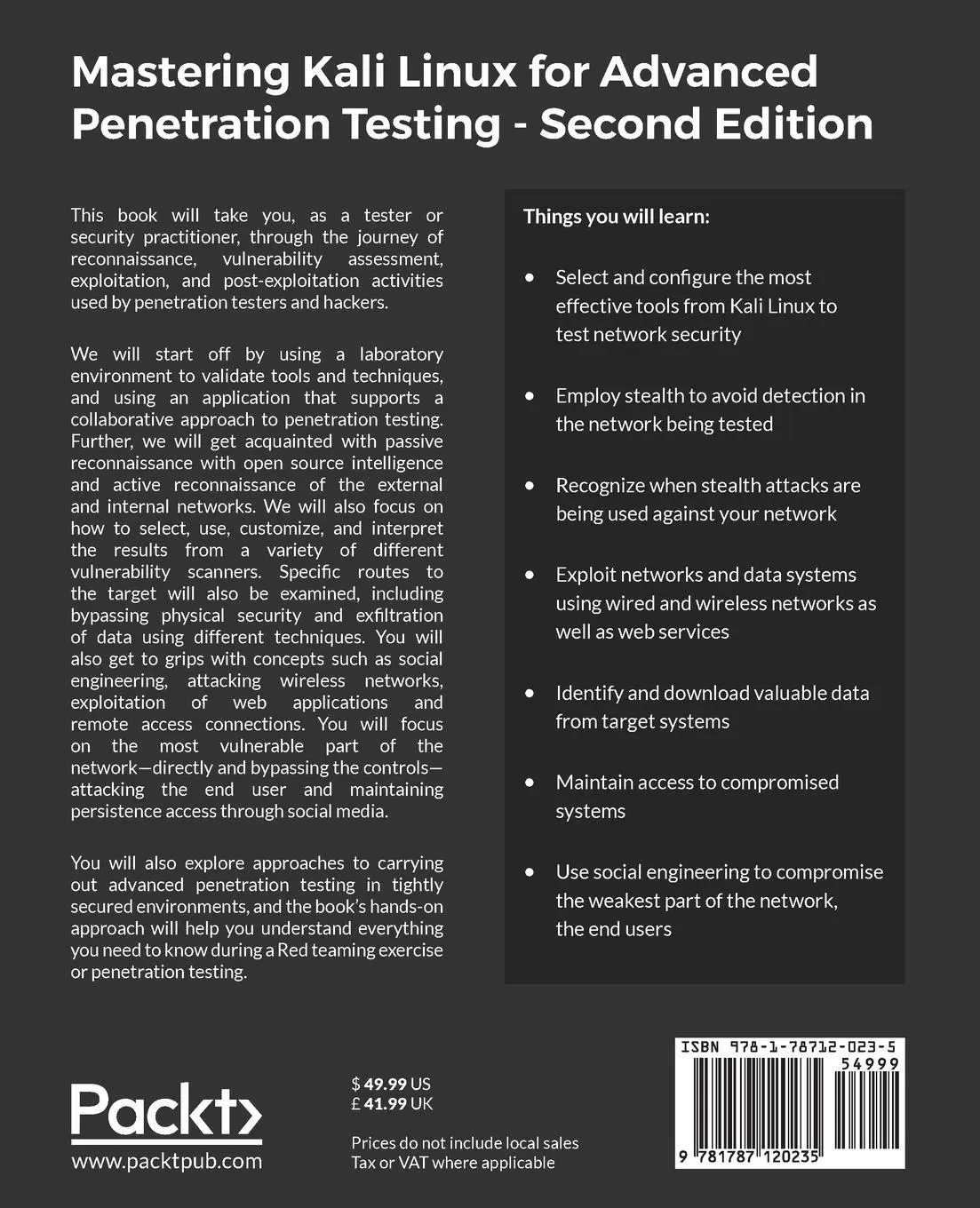 Rückseite: 9781787120235 | Mastering Kali Linux for Advanced Penetration Testing - Second Edition