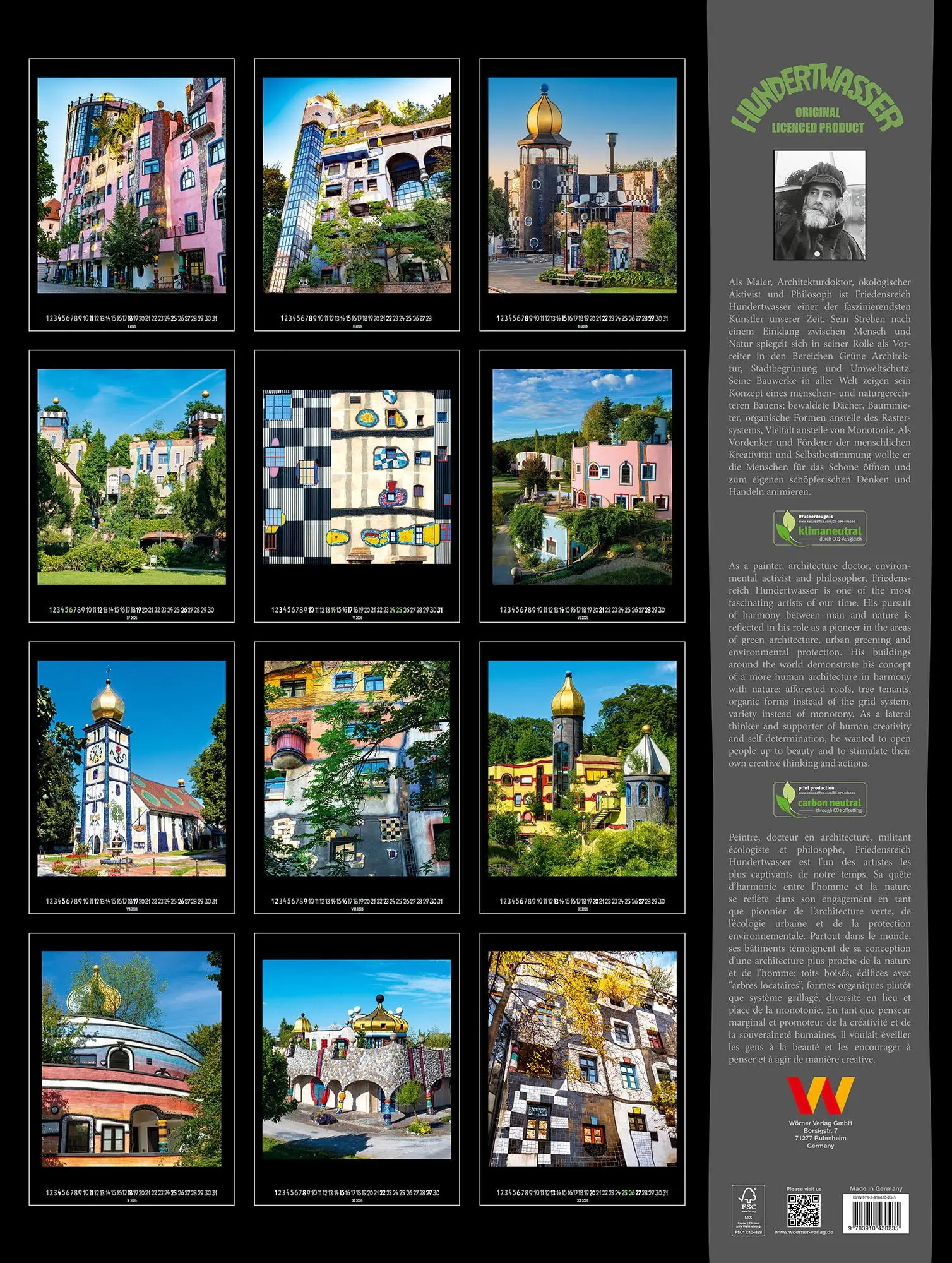 Rückseite: 9783910430235 | Großer Hundertwasser Architektur Kalender 2026 | Wörner Verlag GmbH