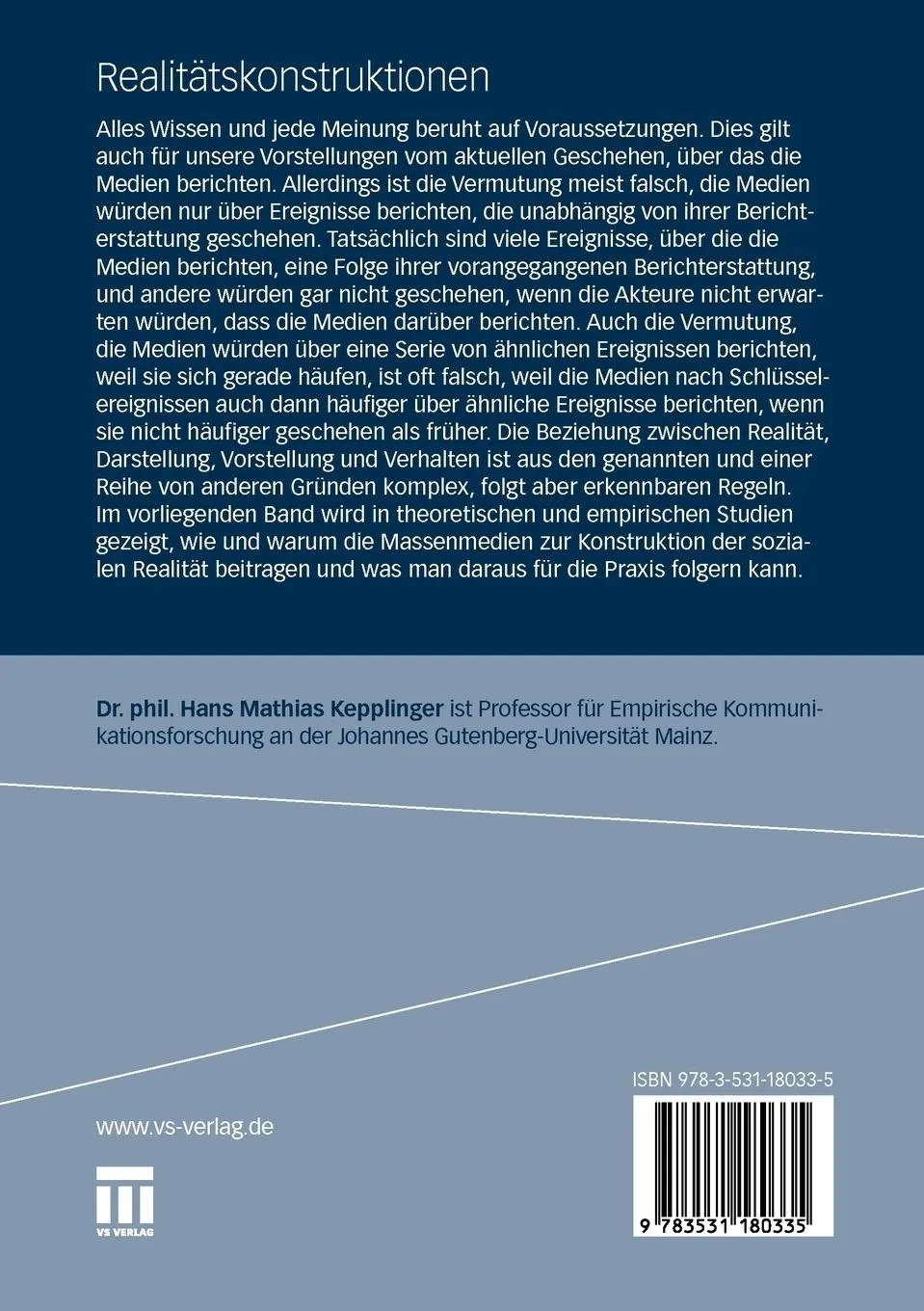 Rückseite: 9783531180335 | Realitätskonstruktionen | Hans Mathias Kepplinger | Taschenbuch | 2011