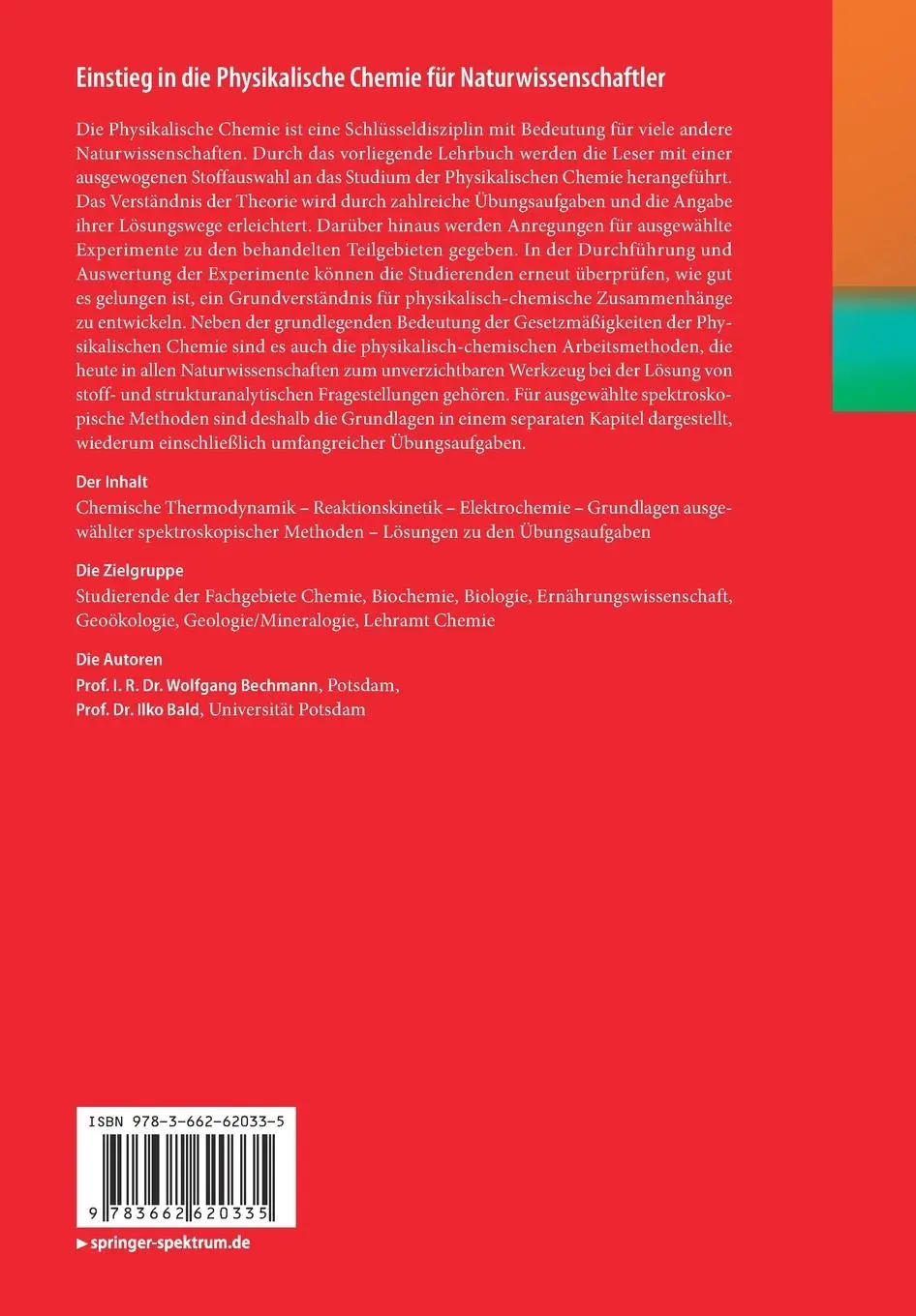Rückseite: 9783662620335 | Einstieg in die Physikalische Chemie für Naturwissenschaftler | Buch