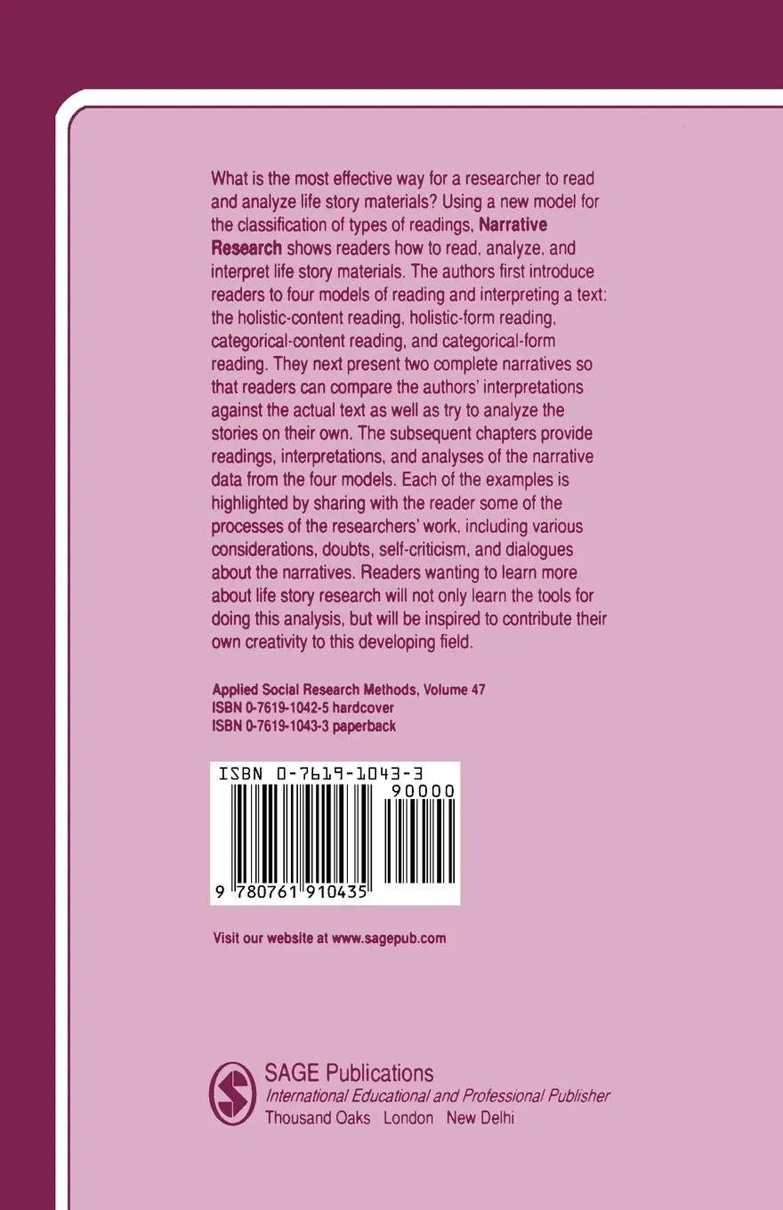 Rückseite: 9780761910435 | Narrative Research | Reading, Analysis, and Interpretation | Buch