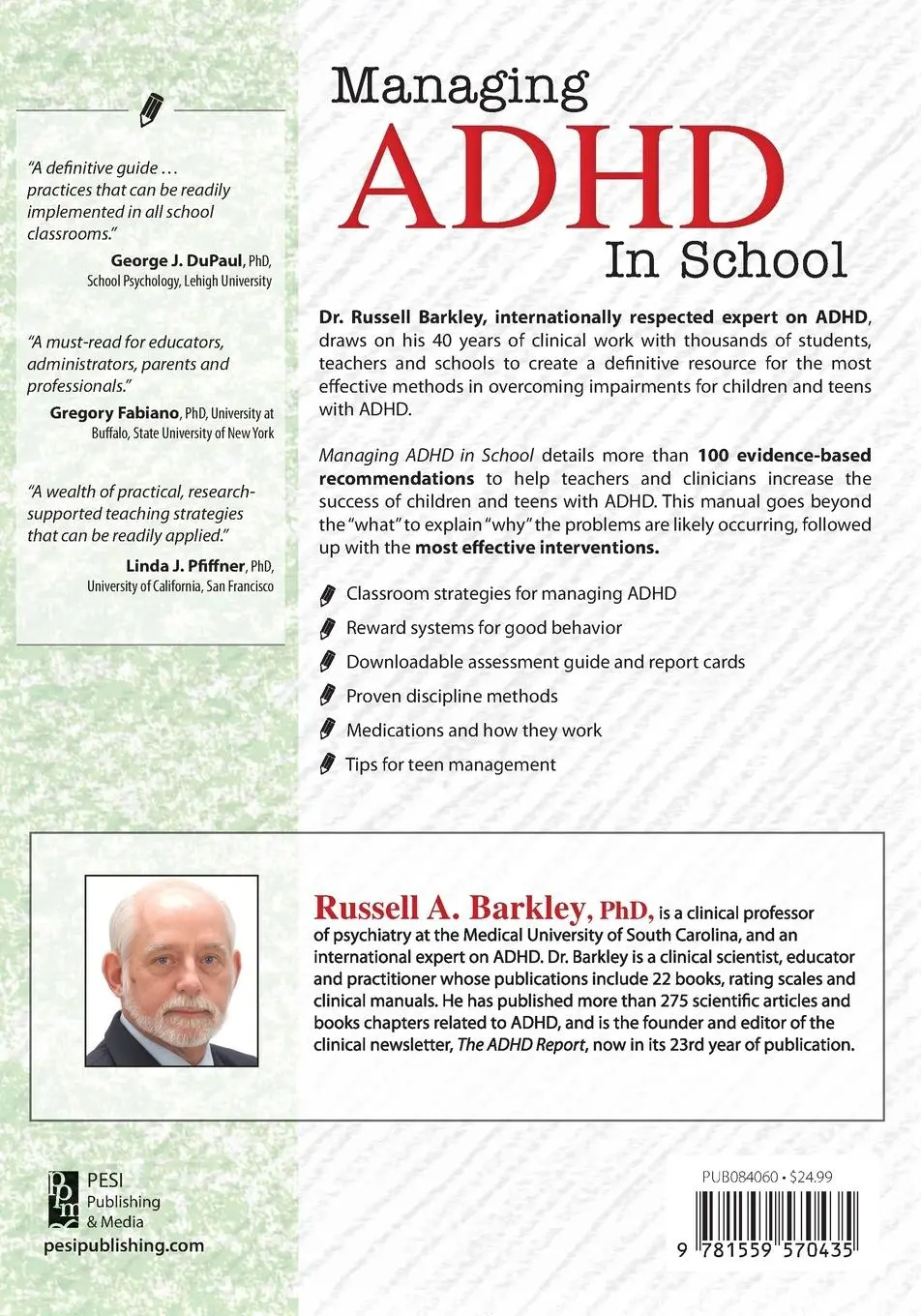 Rückseite: 9781559570435 | Managing ADHD in Schools | Russell A Barkley | Taschenbuch | Englisch