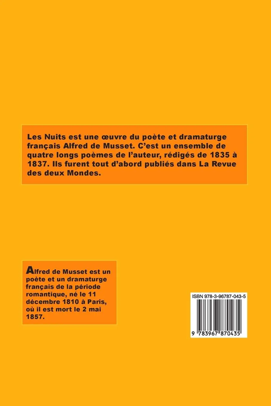 Rückseite: 9783967870435 | Nuits | Alfred De Musset | Taschenbuch | Kartoniert / Broschiert
