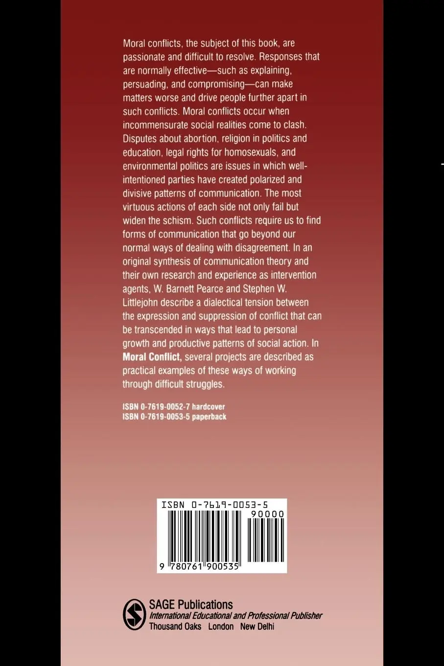 Rückseite: 9780761900535 | Moral Conflict | When Social Worlds Collide | Pearce (u. a.) | Buch