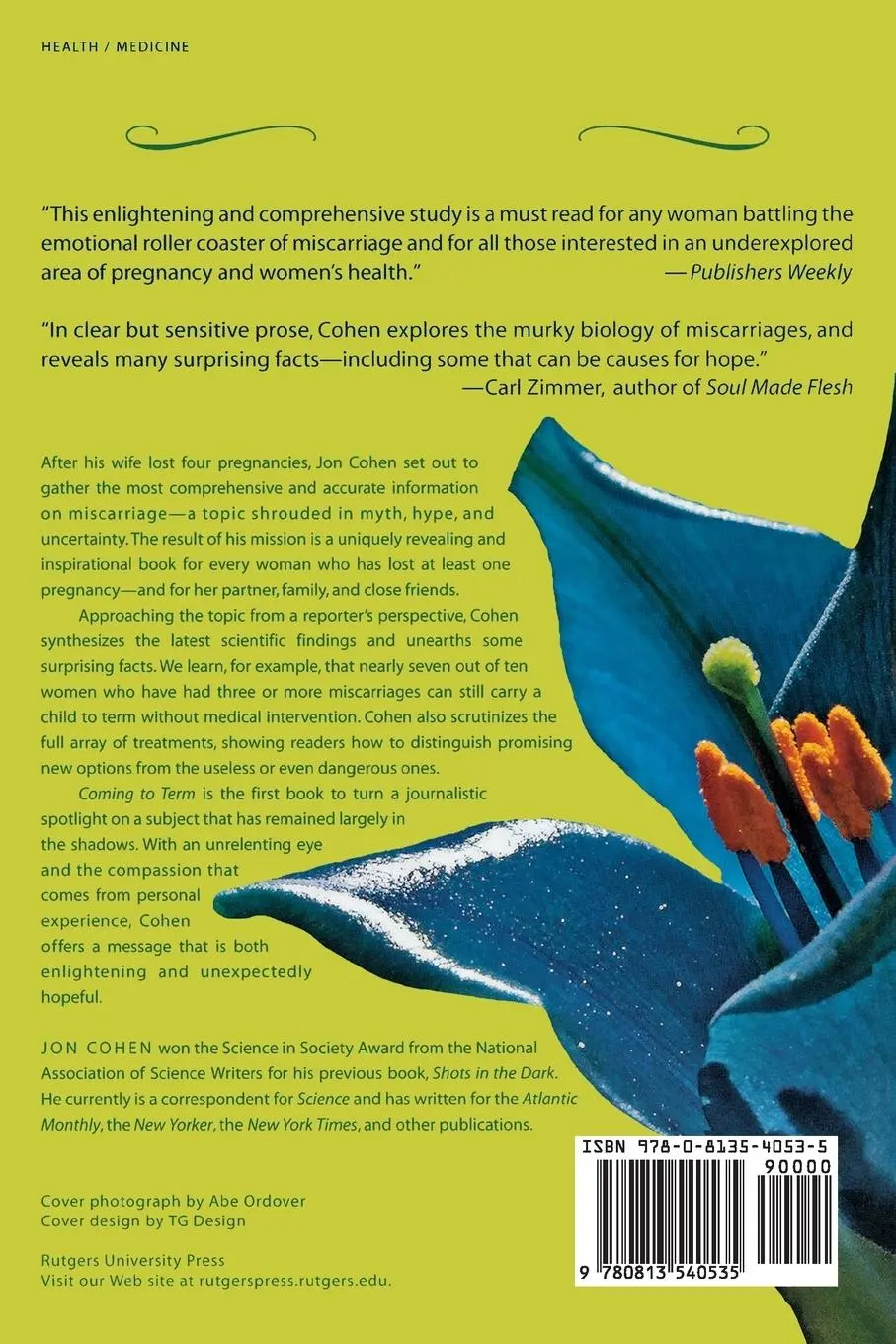 Rückseite: 9780813540535 | Coming to Term | Uncovering the Truth About Miscarriage | Jon Cohen