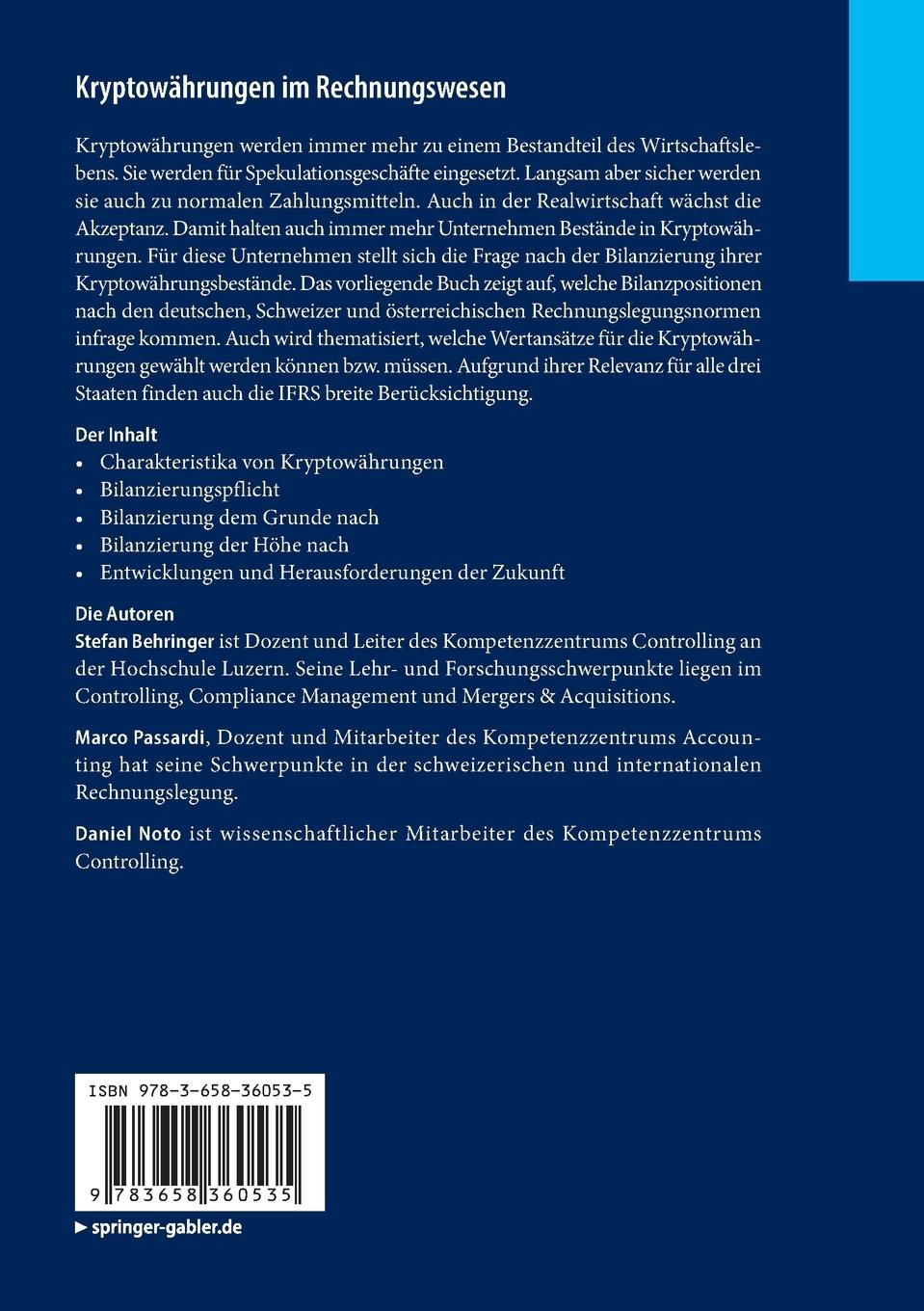 Rückseite: 9783658360535 | Kryptowährungen im Rechnungswesen | Stefan Behringer (u. a.) | Buch