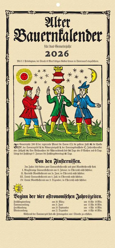 Cover: 9783991830535 | Alter Bauernkalender 2026. Der Klassiker (Wandkalender) | Alpina