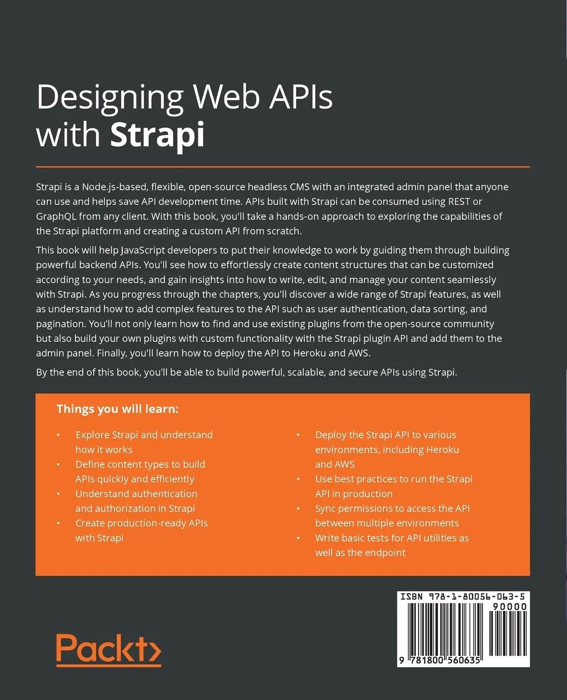 Rückseite: 9781800560635 | Designing Web APIs with Strapi | Khalid Elshafie (u. a.) | Taschenbuch
