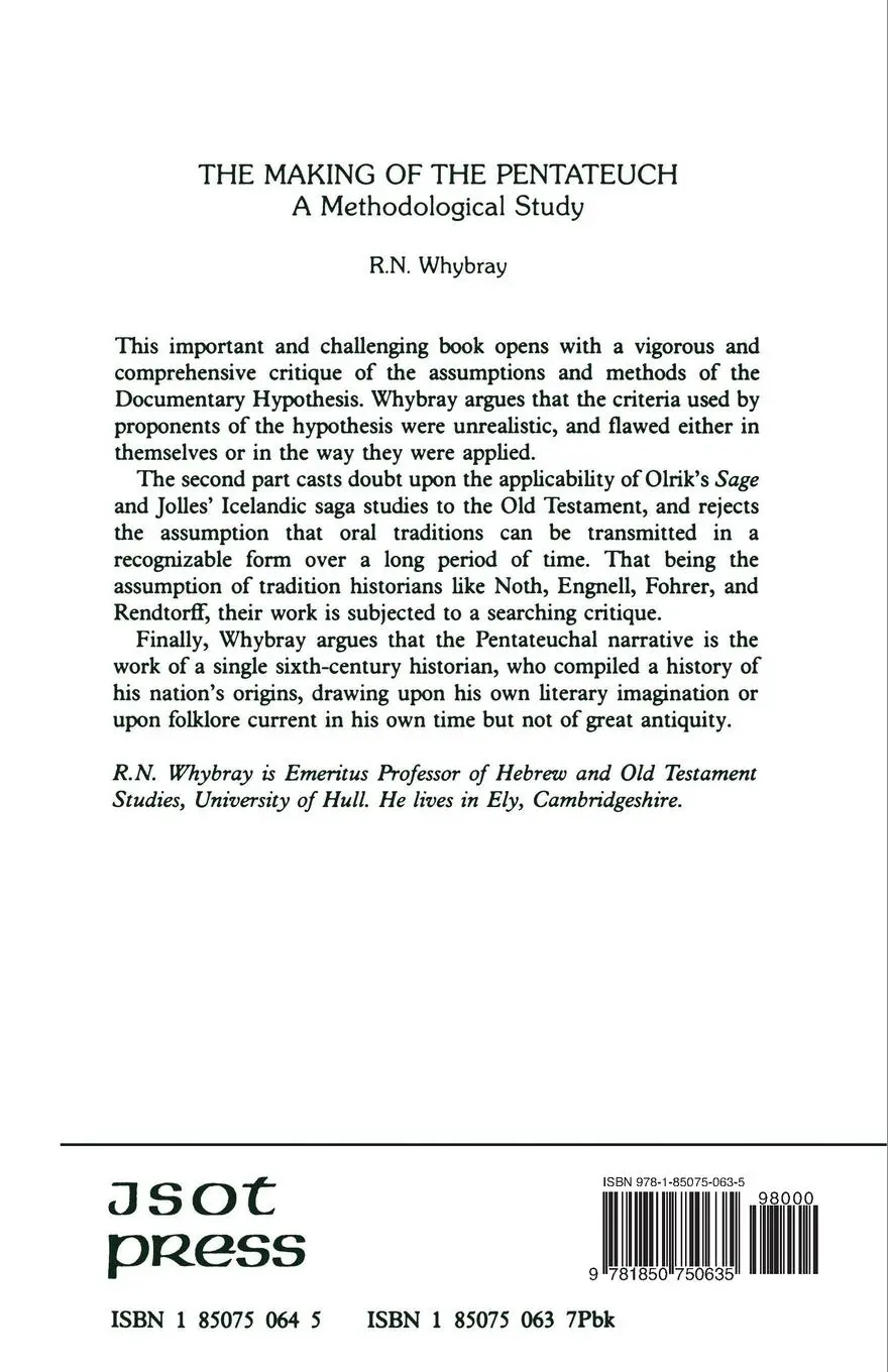 Rückseite: 9781850750635 | Making of the Pentateuch | A Methodological Study | Whybray (u. a.)