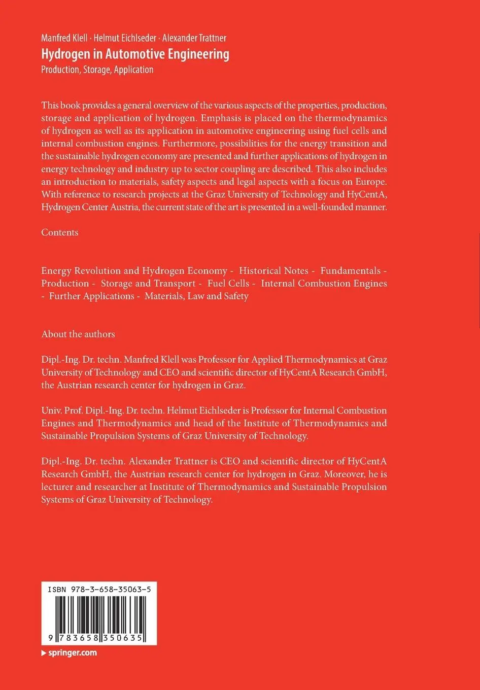 Rückseite: 9783658350635 | Hydrogen in Automotive Engineering | Production, Storage, Application