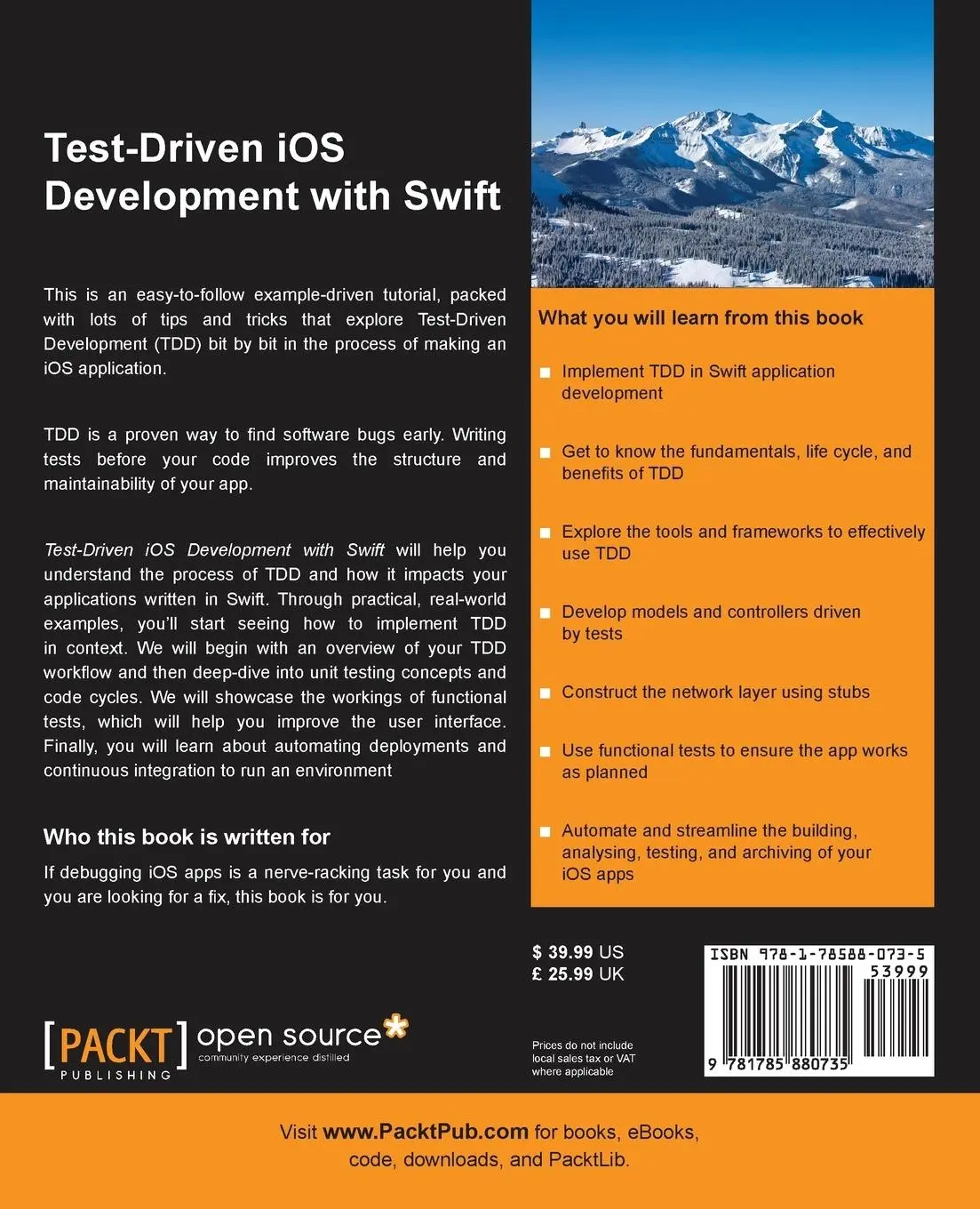 Rückseite: 9781785880735 | Test-driven development with Swift | Dominik Hauser | Taschenbuch