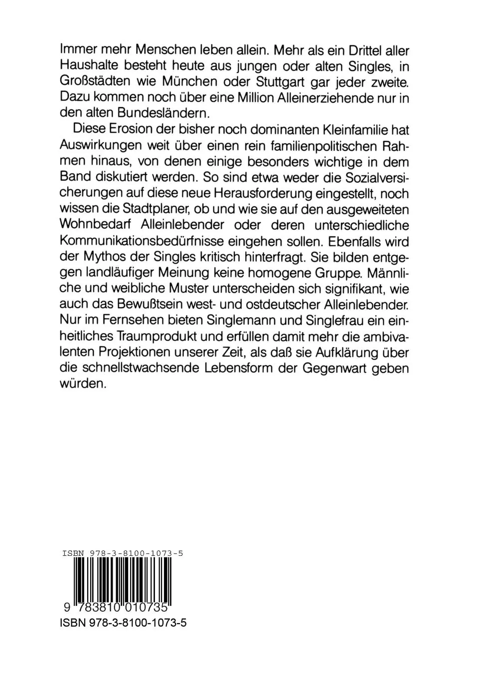 Rückseite: 9783810010735 | Das Single | Gesellschaftliche Folgen eines Trends | Gerd Grözinger