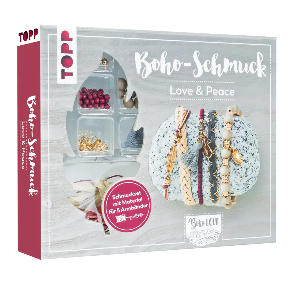 Cover: 4007742180935 | Boho-Schmuckset Love &amp; Peace (Dunkelrot/Grau) | Elke Eder | Deutsch