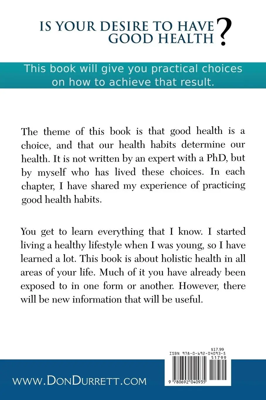 Rückseite: 9780692040935 | Get Healthy Stay Healthy | A Practical Guide for Good Health | Durrett