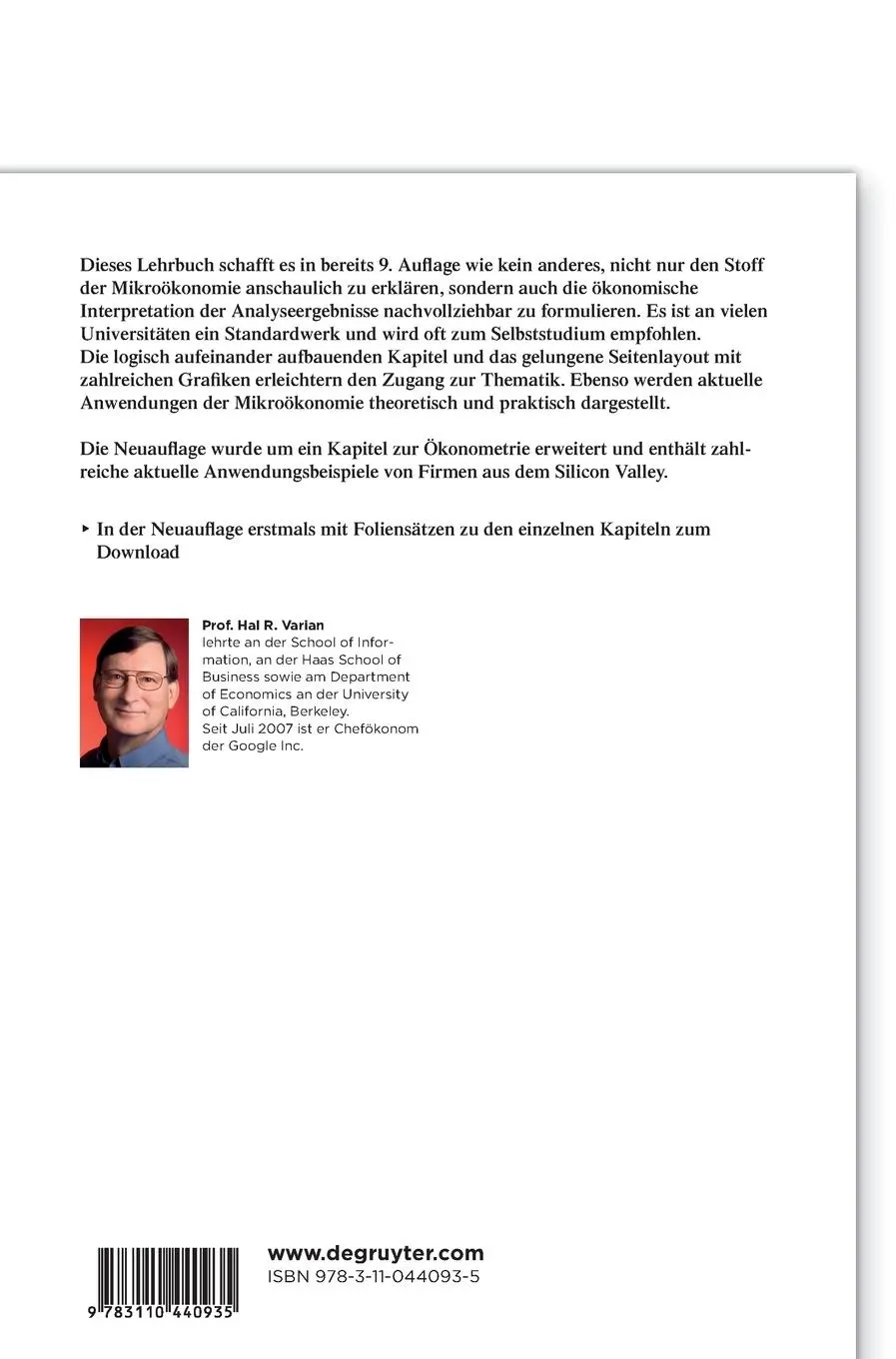 Rückseite: 9783110440935 | Grundzüge der Mikroökonomik | Hal R. Varian | Buch | XXX | Deutsch