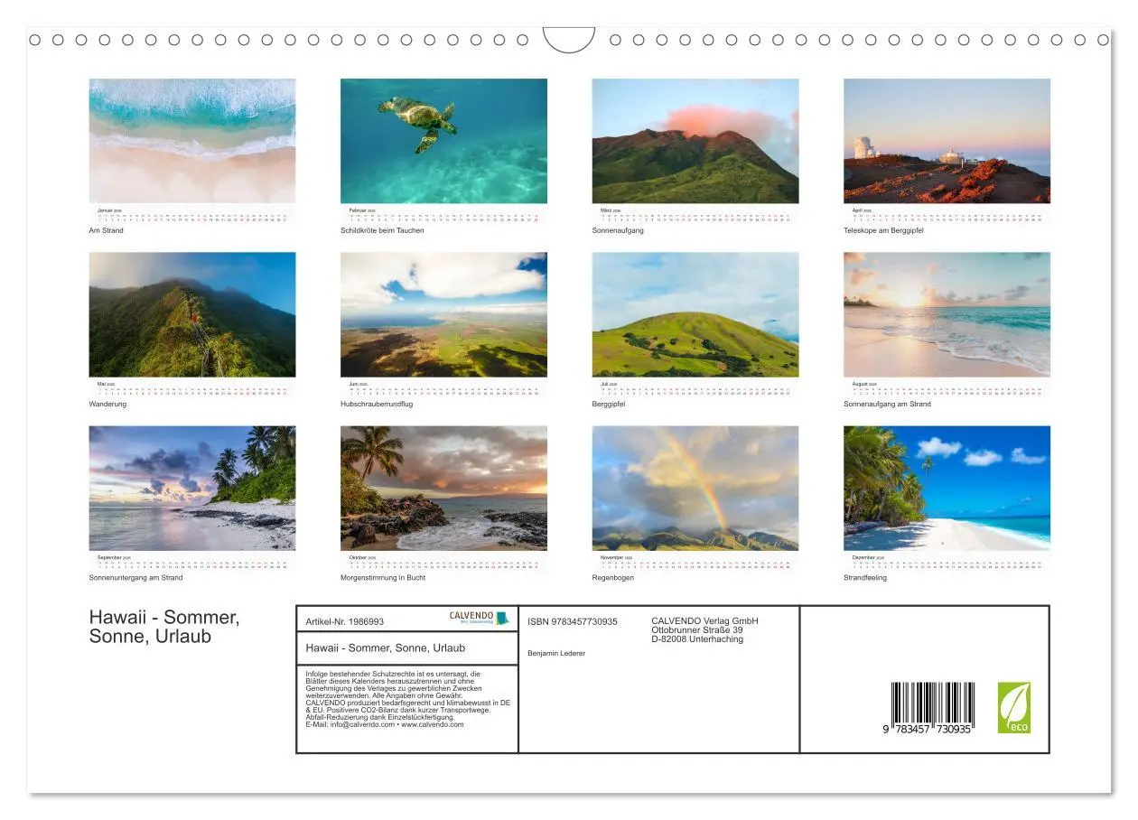 Bild: 9783457730935 | Hawaii - Sommer, Sonne, Urlaub (Wandkalender 2026 DIN A3 quer),...