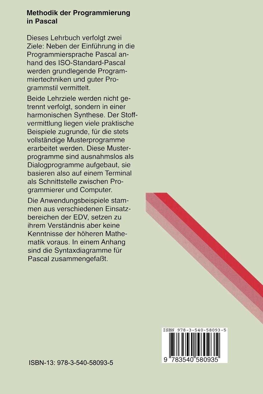 Rückseite: 9783540580935 | Methodik der Programmierung in Pascal | Rudolf Marty | Taschenbuch