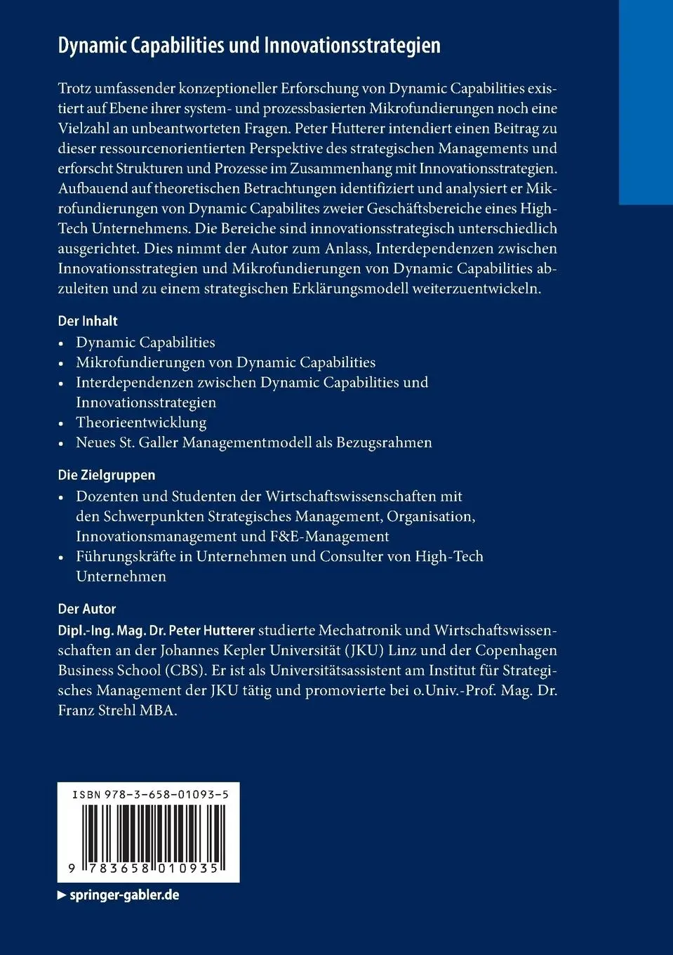 Rückseite: 9783658010935 | Dynamic Capabilities und Innovationsstrategien | Peter Hutterer | Buch