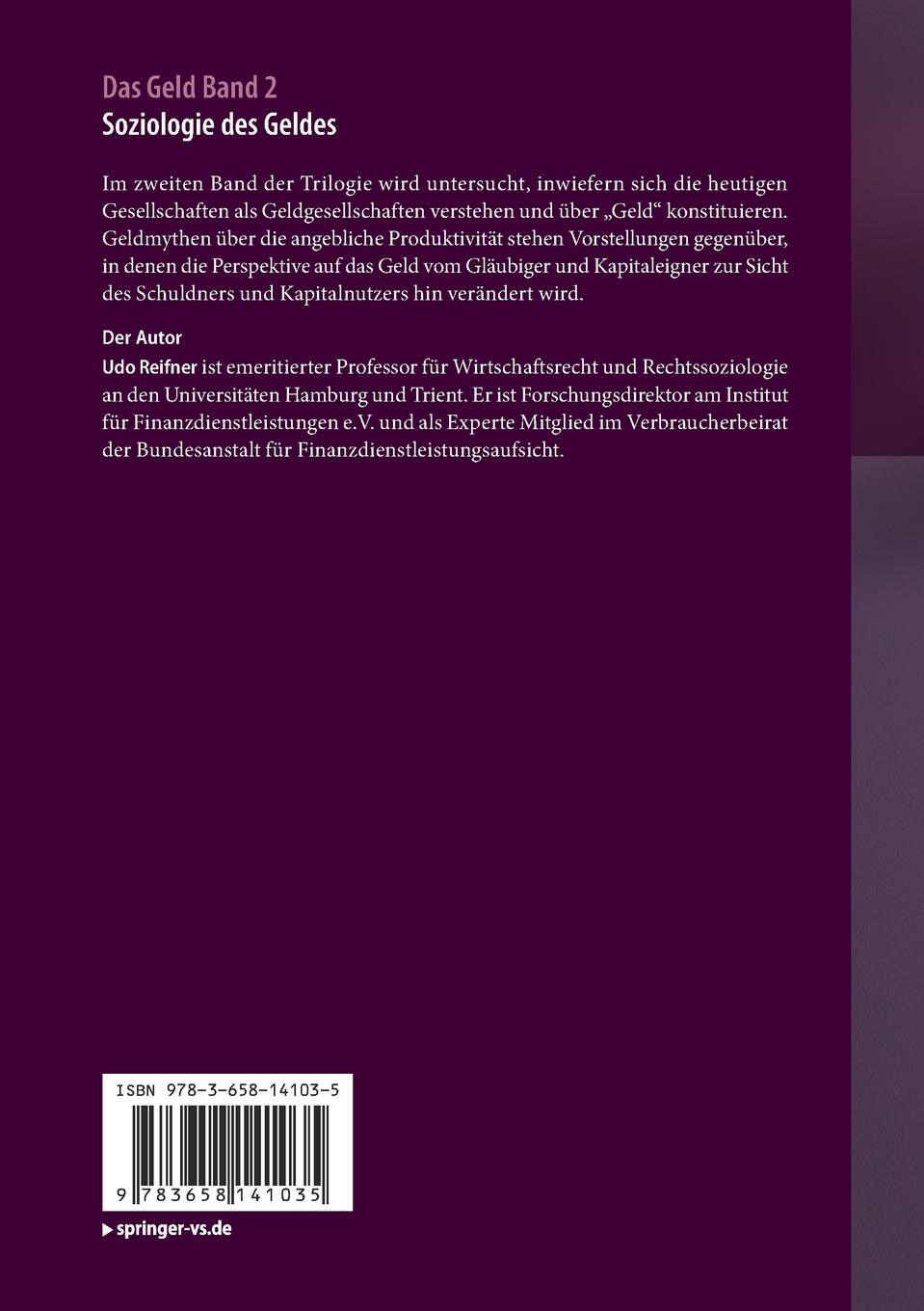 Rückseite: 9783658141035 | Das Geld | Band 2 Soziologie des Geldes - Heuristik und Mythos | Buch