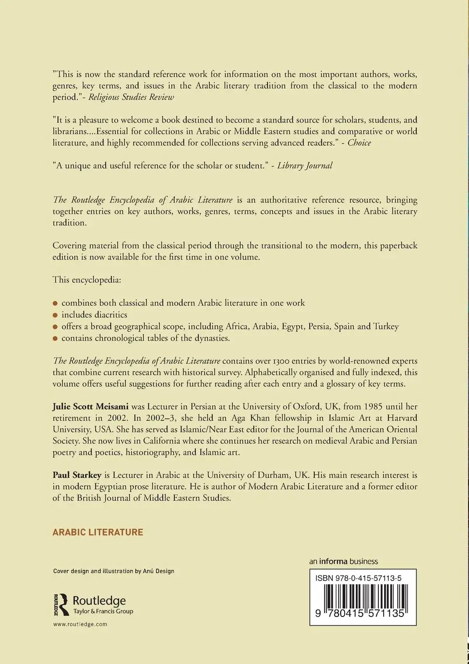 Rückseite: 9780415571135 | Encyclopedia of Arabic Literature | Julie Scott Meisami (u. a.) | Buch