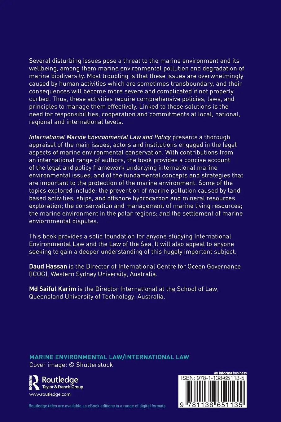 Rückseite: 9781138651135 | International Marine Environmental Law and Policy | Hassan (u. a.)