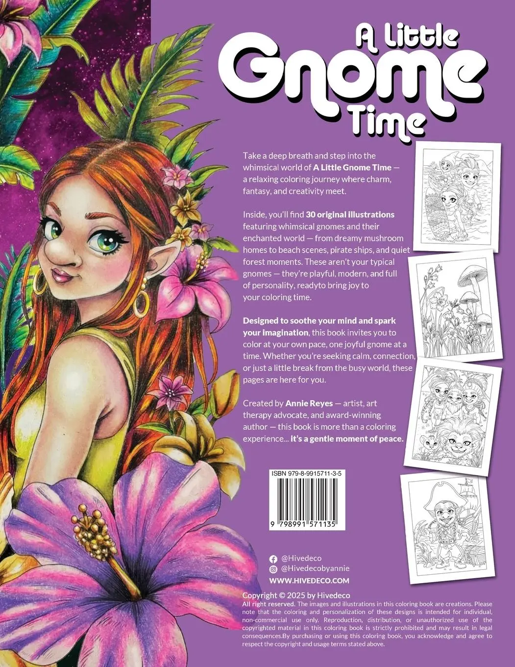Rückseite: 9798991571135 | A Little Gnome Time. A Relaxing Coloring Book Adventure | Annie Reyes